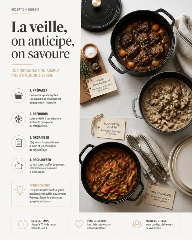 Repas pour 8 personnes à préparer la veille, organisation culinaire et plats mijotés