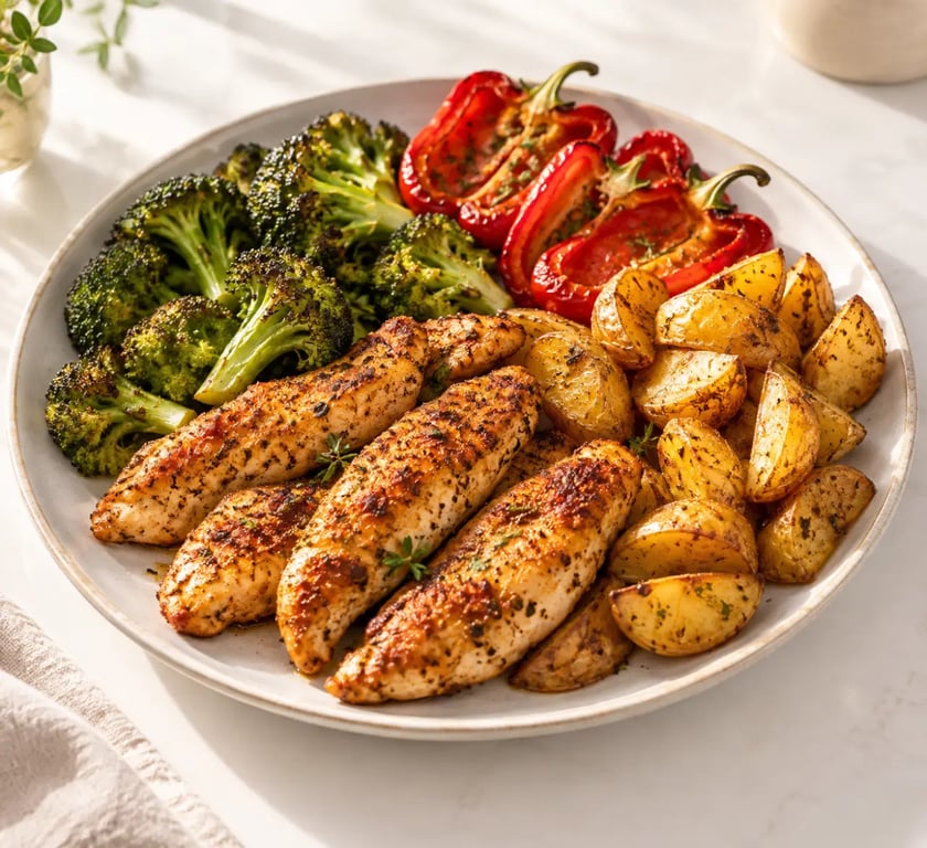 Airfryer recettes : poulet, légumes rôtis et pommes de terre croustillantes