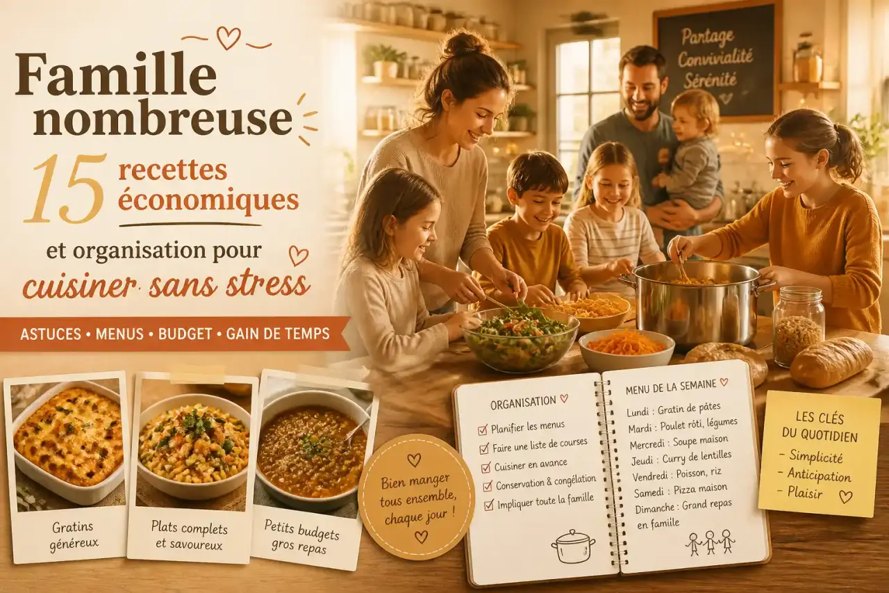Famille nombreuse : 15 recettes économiques et organisation pour cuisiner sans stress