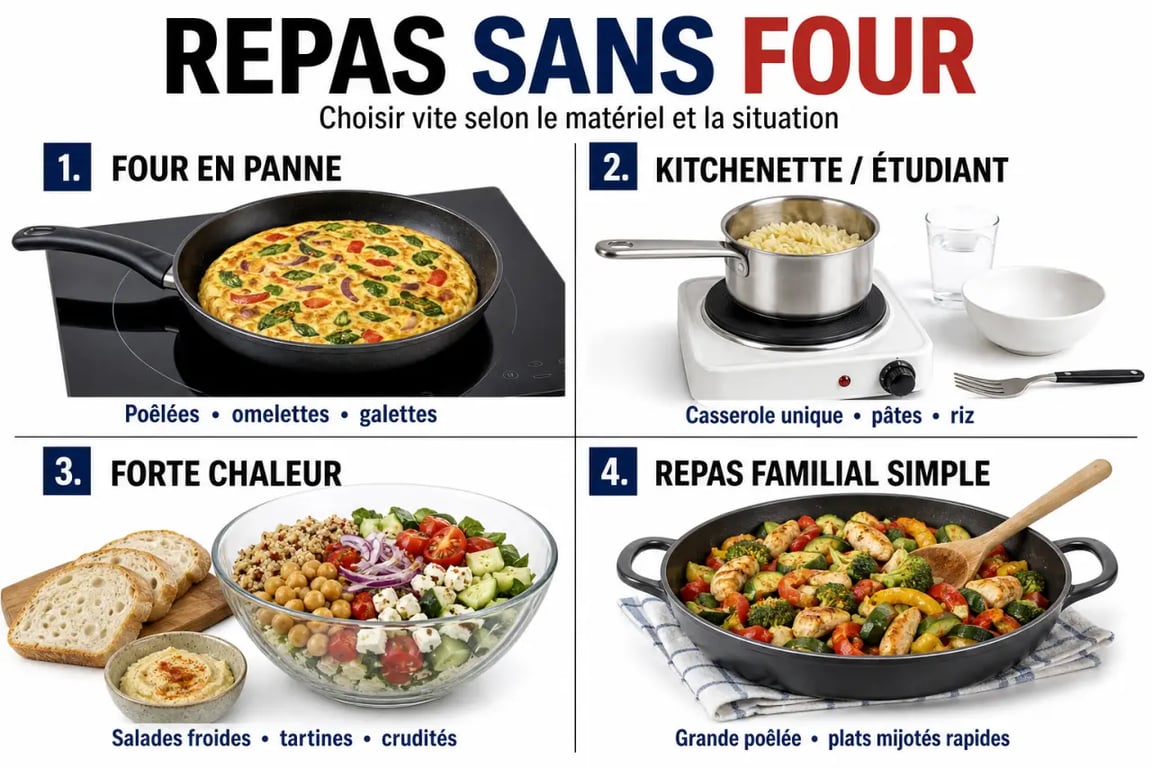 Repas sans four : synthèse visuelle des meilleures options selon la situation