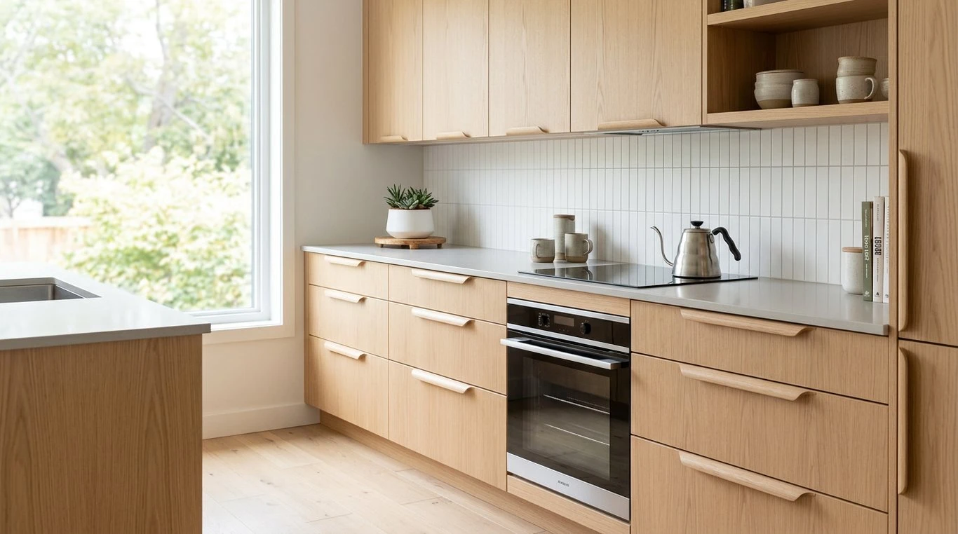 Vue isométrique éclatée d'un meuble de cuisine style scandinave