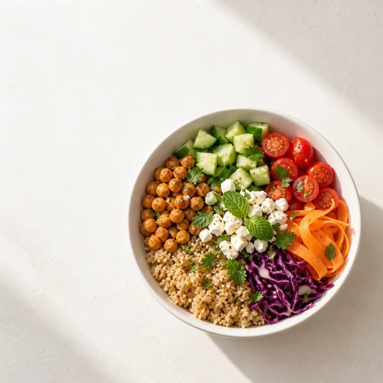 Recettes healthy faciles : salade complète de quinoa, pois chiches et crudités
