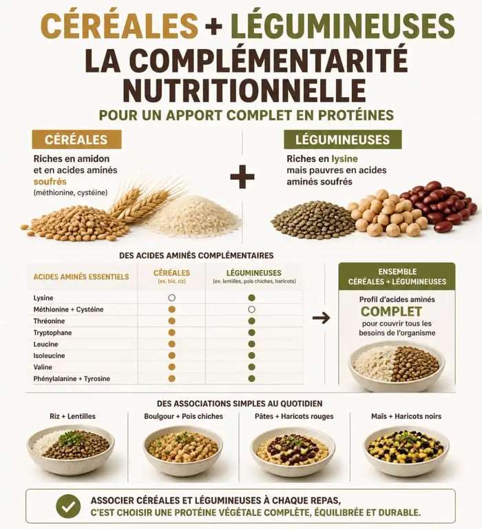 Équilibre nutritionnel pour un menu 1 semaine sans viande : association céréales et légumineuses