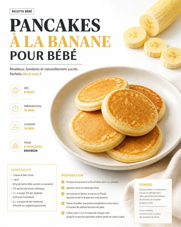 Pancakes à la banane, recette bébé 1 an