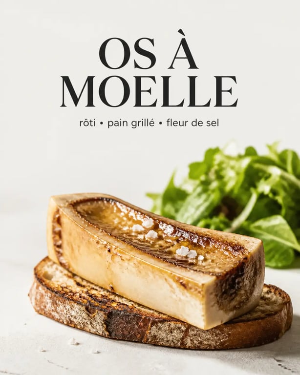 Cuisson d'un os à moelle rôti au four servi sur pain grillé