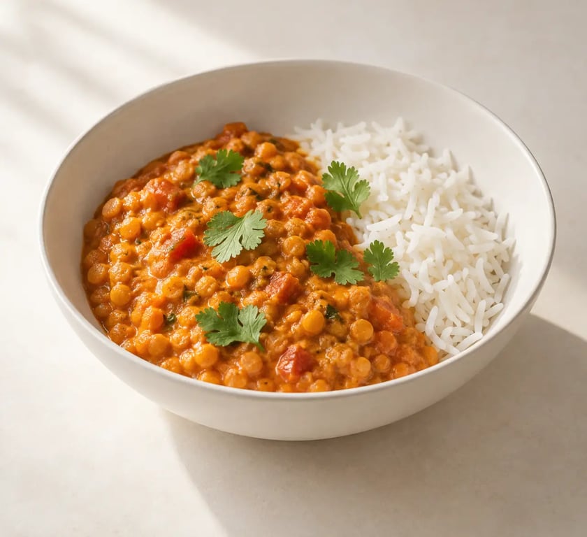 Lentilles corail recette simple au curry, à la tomate et au lait de coco