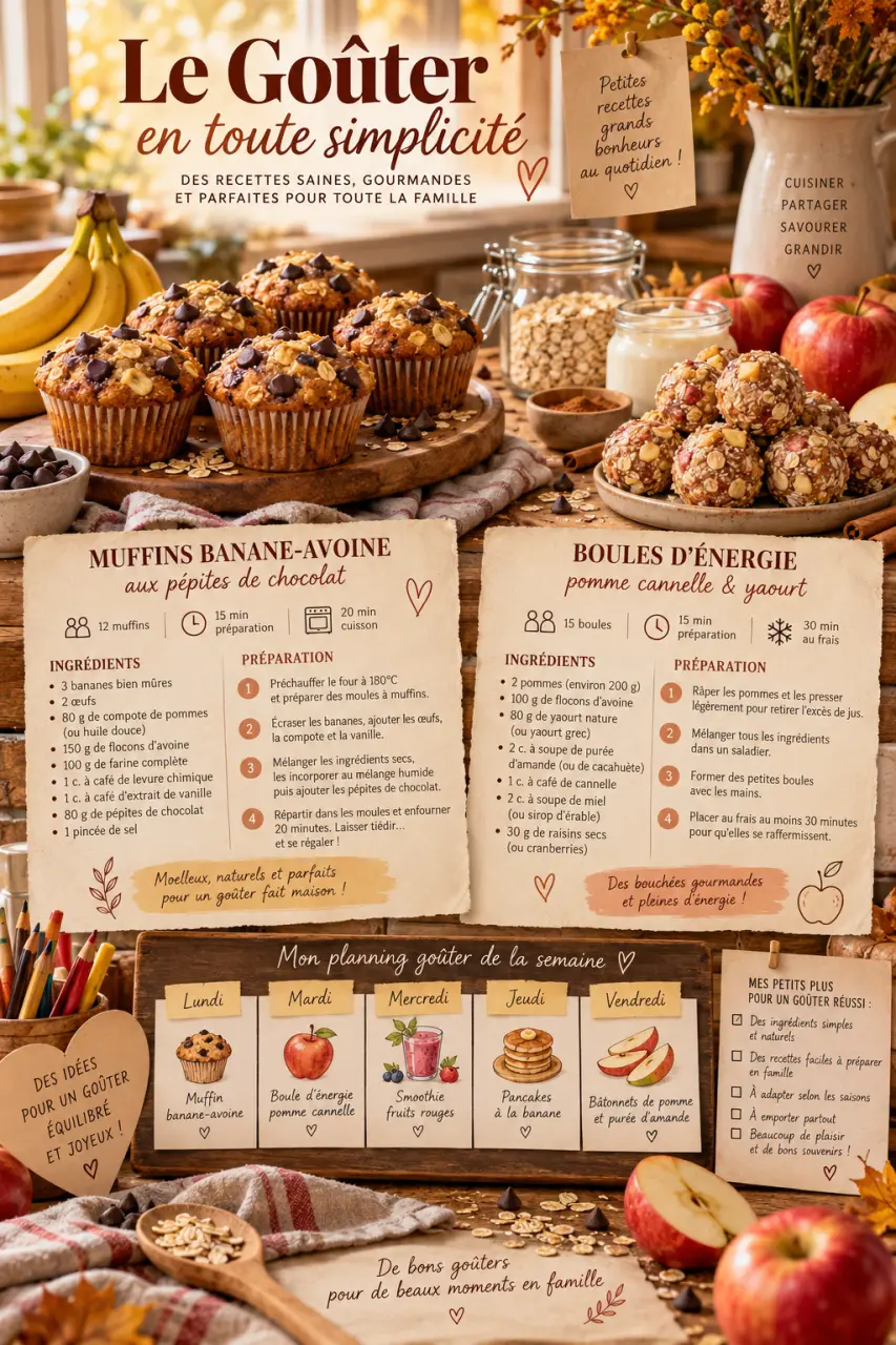 Deux recettes et un planning pour préparer les goûters de toute la semaine