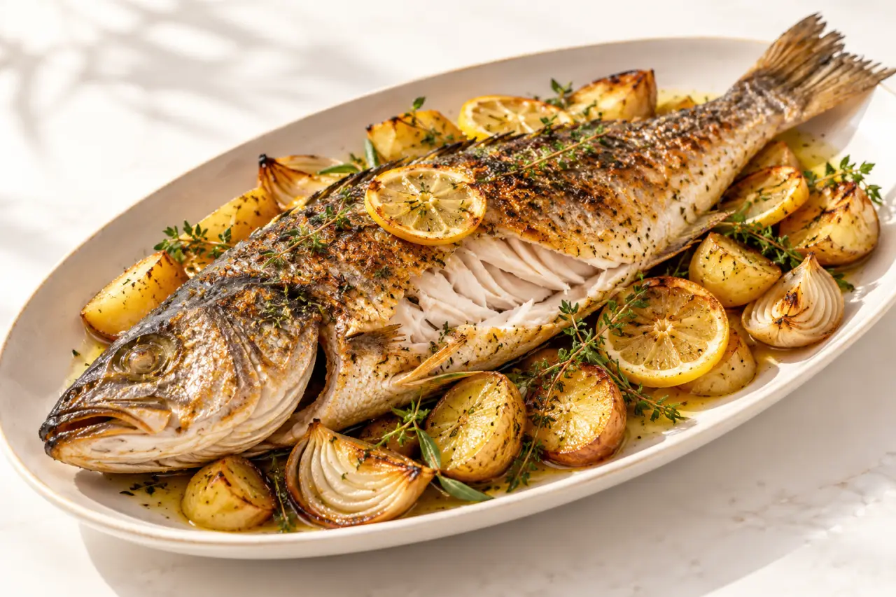 Recette poisson maigre au four avec pommes de terre, citron et oignons
