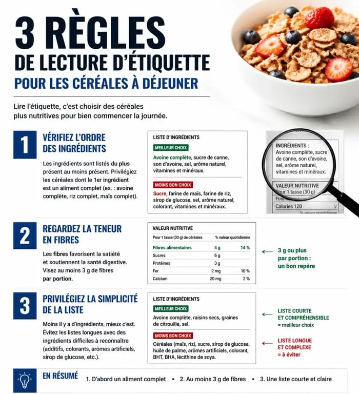 Guide visuel pour lire les étiquettes des céréales à déjeuner