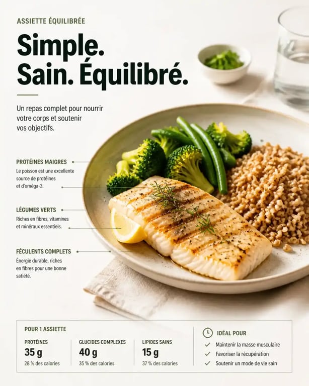 Exemple d'assiette de repas protéiné équilibré pour la perte de poids