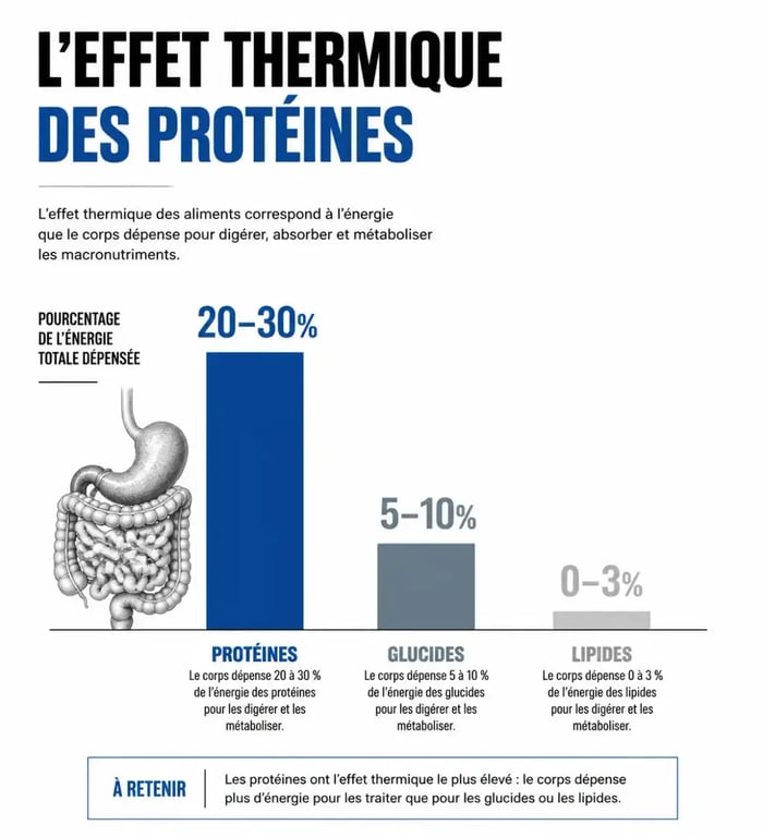 Infographie sur l'effet thermique des protéines dans un repas protéiné pour la perte de poids
