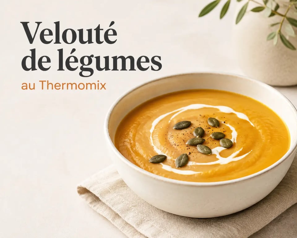 Velouté de légumes Thermomix servi en bol, texture onctueuse et garniture légère