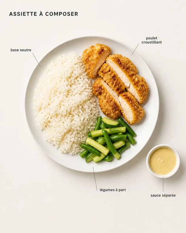 Recette pour personne qui n'aime rien : assiette à composer avec éléments séparés et base neutre