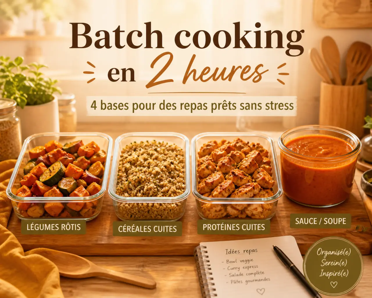 Batch cooking en 2 heures : 4 bases pour des repas prêts sans stress
